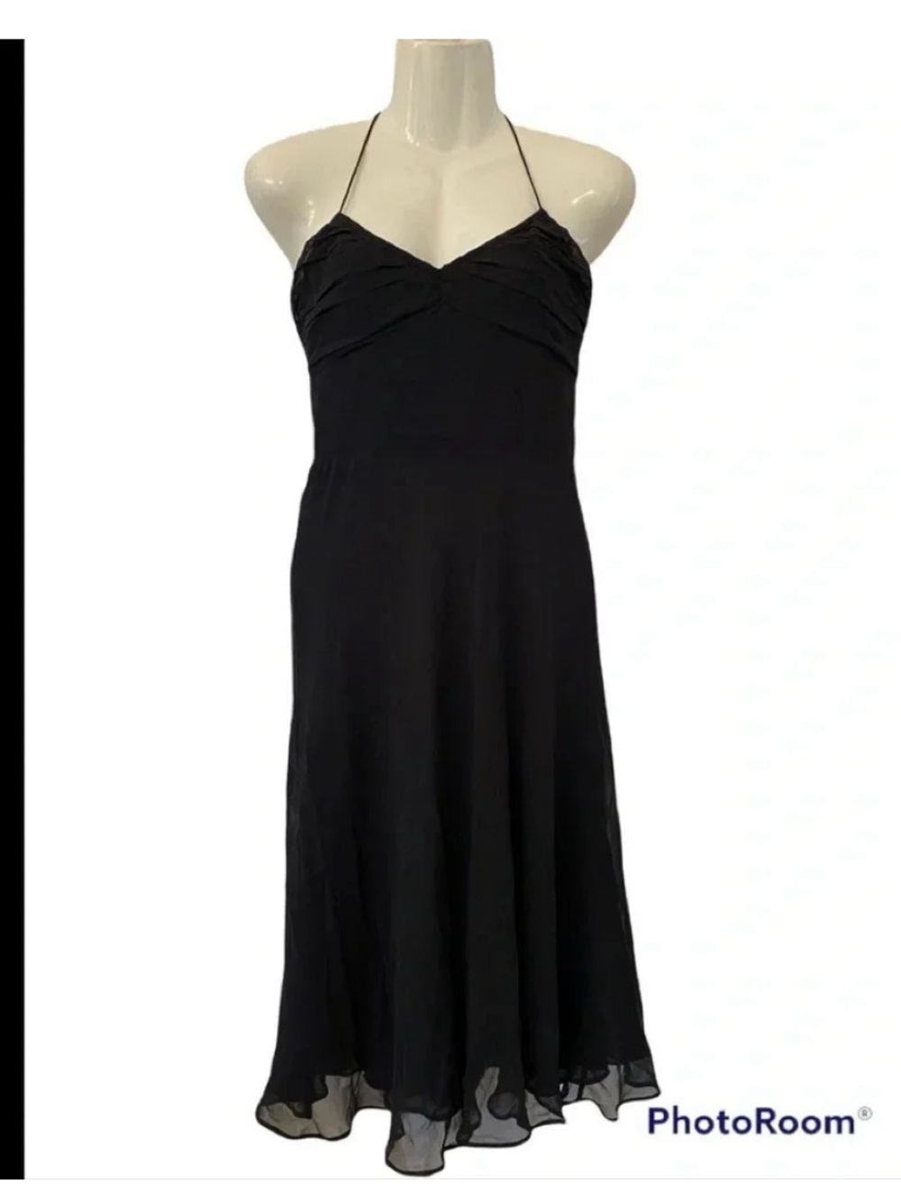 Ann Taylor Loft Black Cocktail Spaghetti Halter Tie Neck Chiffon Dress Sz 2